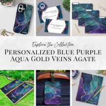 Personalized Blue Purple Aqua Gold Veins Agate
