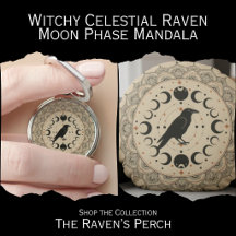 Moon Phase Mandala Raven - Witchy Celestial Art