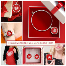 Romantic Red And White Doodle Heart Valentines Day