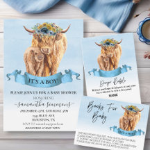 Blue Highland Cow Baby Shower 