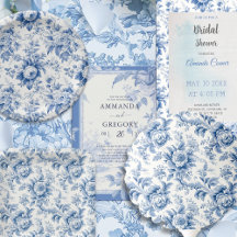 Vintage French Floral Toile Blue
