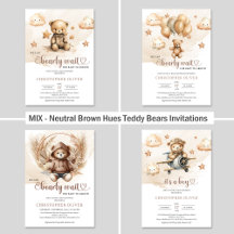 MIX - Neutral Teddy Bear Invitations