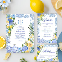 Blue and Yellow Floral Mediterranean Lemon Wedding
