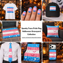 Spooky Trans Pride Flag Halloween Graveyard 