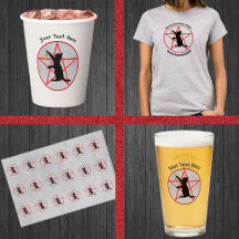 Witch Black Cat on Red Pentagram in Circle