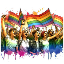 Pride   People at Rally with LGBTQIA+ Flags