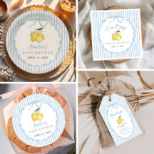 Blue Lemon Citrus Stripes Baby Shower