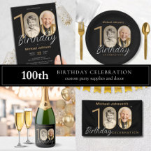 Simple Black and Gold 100th Birthday Party Theme