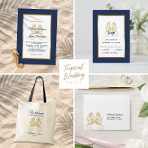 Elegant Navy Gold Seahorses Tropical Wedding Suite
