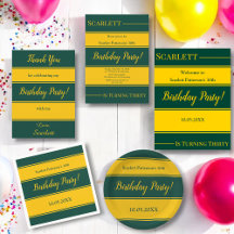Modern Chic Green And Gold Stripes Birthday