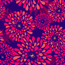 Bohemian Whimsical Floral Pattern Navy & Fuchsia 