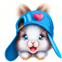 Cute Fluffy Hip-hop Baby Bunny with a Blue Hat
