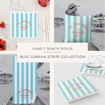 Beach House Custom Family Name Blue Cabana Stripe