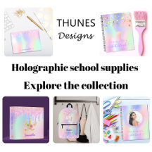 Holographic pink purple school supplies