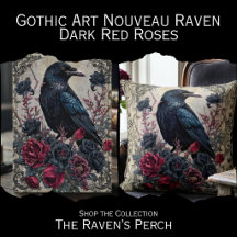 Gothic Art Nouveau Raven - Dark Red Roses