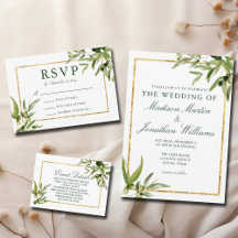 Elegant Green Botanical Vine Gold Autumn Wedding
