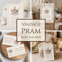 Vintage Pram Baby Shower in Sepia Brown and Ivory