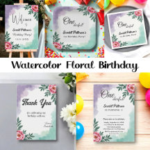 Elegant Watercolor Floral Onederful 1st Birthday
