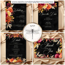 Elegant Black Vibrant Boho Floral Script Wedding