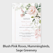 Blush Pink Roses, Hummingbirds, Sage Greenery