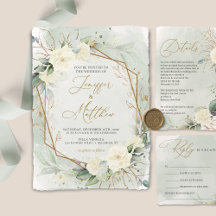  Watercolor White Roses and Eucalyptus Greenery