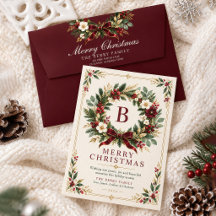 Burgundy Wreath Monogram Holiday