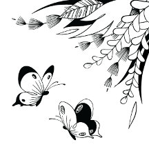 Pen & Ink Butterflies and Foliage
