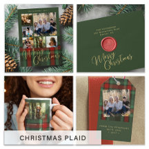 Elegant rustic Christmas red green plaid