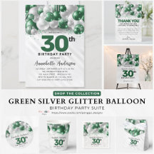 Green Silver Glitter Balloon Any Age Birthday