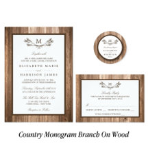 Country Rustic Monogram Branch On Wood Wedding