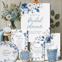 Elegant Dusty Blue Watercolor Bridal Shower