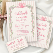Merry Little Pink Green Greenery Girl Baby Shower
