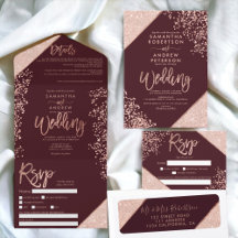 Rose gold glitter confetti chic burgundy wedding