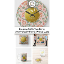 Elegant 50th Wedding Anniversary Floral Photo Gold