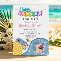 Hello Summer Banner Pool Party Birthday Collection