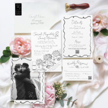 Elegant Hand Drawn Quirky Black and White Wedding