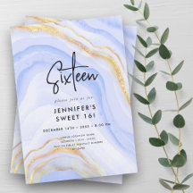 2024 Navy Blue Sweet 16 Invitations 