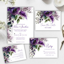 Purple Botanical Floral Watercolor Modern Wedding