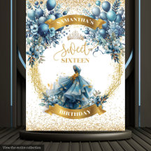 Sweet Sixteen Blue and Gold Dress Backdrops #14BD