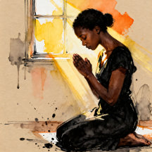 African-American Woman Praying Abstract Impasto 