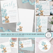 Watercolor We Can BEARly Wait Blue Boy Baby Shower