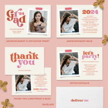 Boho Retro Pink And Orange Graduation Party Suite