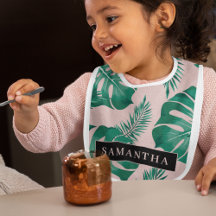 Tropical Pink & Green Palm Leaves Pattern & Name