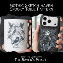Gothic Sketch Raven - Spooky Toile Pattern