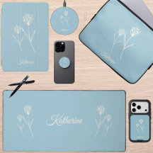Elegant Dusty Blue Simple Flowers Tech Accessories