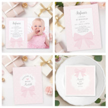 Simple Elegant Soft Pastel Pink Bow Girl Birthday 