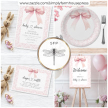 Pink Bow Toile Girl Baby Shower