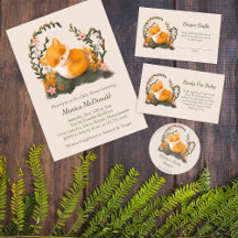 Cute Greenery Little Fox Baby Shower Collection 