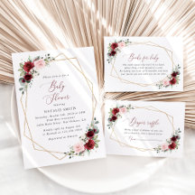 Burgundy and Pink Flowers Baby Shower Collection