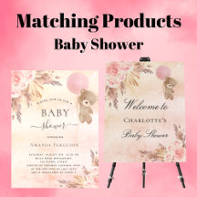 Baby Shower - teddy bear - pampas grass rose gold